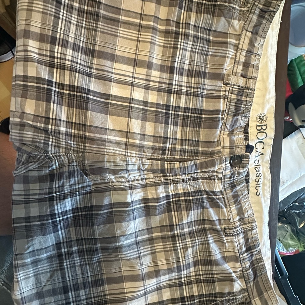 Boca Classics Chino Shorts Mens 38 Brown Blue Green Plaid 10" Inseam Lightweight
